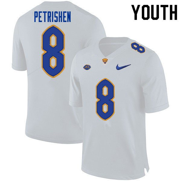 Youth #8 John Petrishen Pitt Panthers College Football Jerseys Sale-White